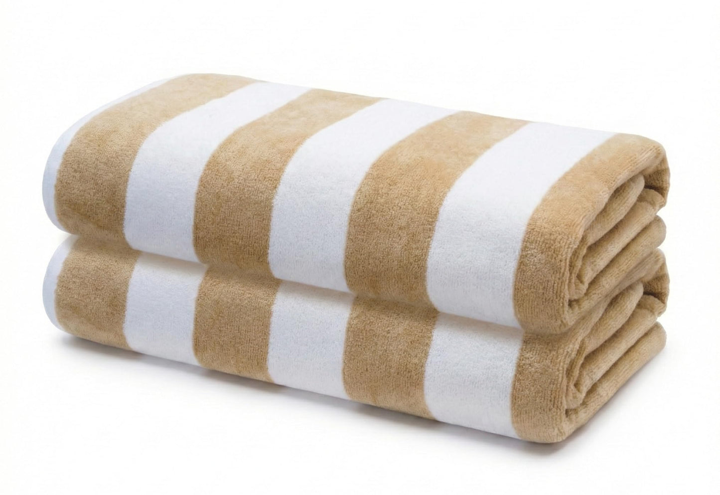 9Threads Premium Velour Cabana Beach Towel 2 Pack, 30” x 60” Soft Plush Cotton Pool Towel, Absorbent Quick Dry Towel for Beach and Pool (White Beige)