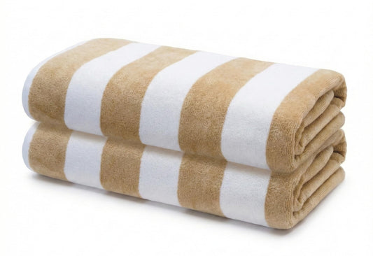 9Threads Premium Velour Cabana Beach Towel 2 Pack, 30” x 60” Soft Plush Cotton Pool Towel, Absorbent Quick Dry Towel for Beach and Pool (White Beige)