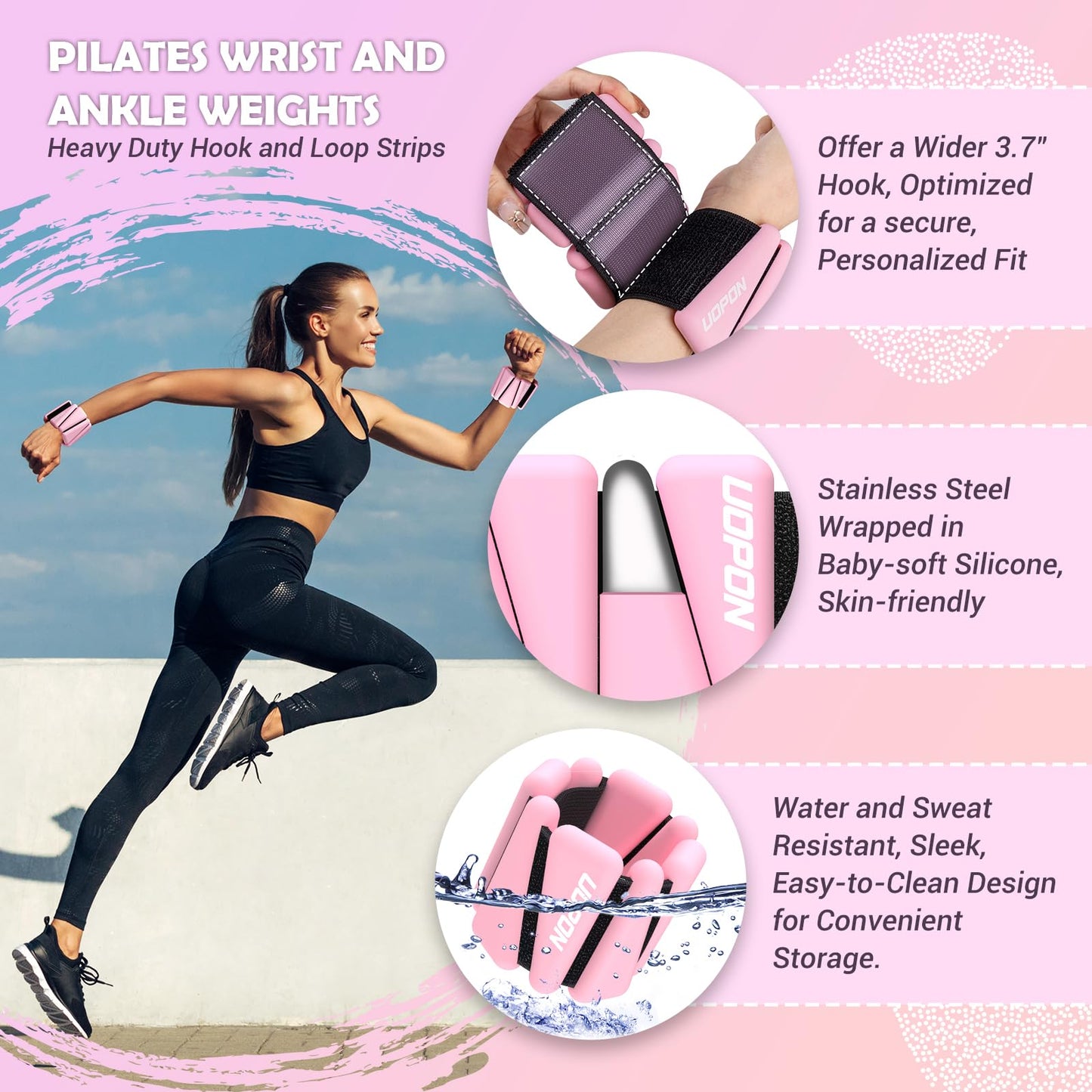 Wrist Ankle Weights for Women, Soft Silicone Wrist Weights Set of 2 for Walking, Pilates, Yoga, Barre & Strength Training, Weighted Bangles with Secure Non-Slip Fit for Arm & Leg Workouts, 4 lb