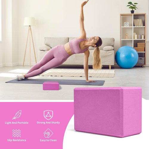 Yoga Block, Large Yoga Block 9x6x4 Inches, Sturdy Yoga Foam Blocks, High Density & Non Slip Surface for Yoga, Pilates & Stretching, Fitness Accessories for Stability & Balance (Magenta)