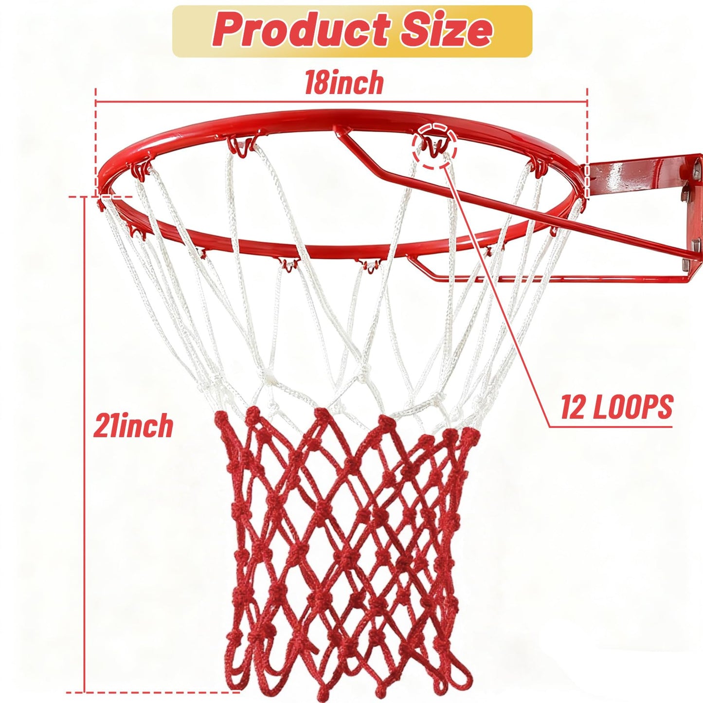 Basketball Net 2 Pack, Heavy Duty Basketball Net Replacement Weather Anti Whip Polyester Basketball Hoop Net Fits Standard Indoor Or Outdoor Court Use - Easy Install (Red White)