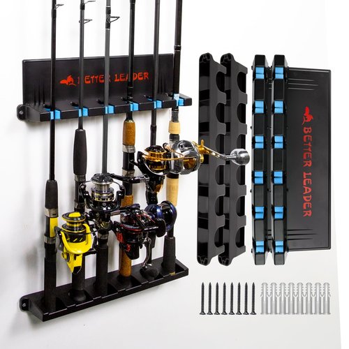 BETTER LEADER 2 Pack Vertical Fishing Rod Holder for Garage, Fishing Pole Holders- Holds Up to 12 Rods or Combos, Wall Mount Fishing Pole Rack, Fishing Gifts for Men