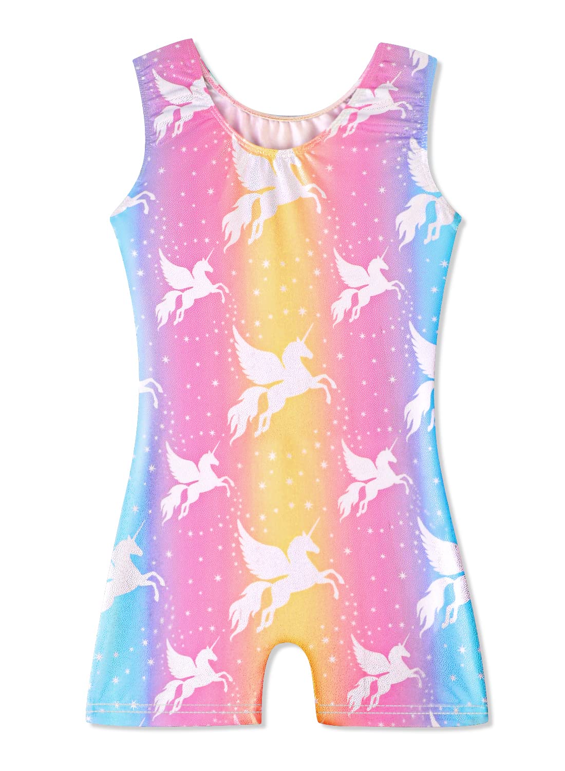 HOZIY Gymnastics Leotards for Girls 7-8 Year Old With Shorts Rainbow Stripe Unicorn Biketard Rose Hot Pink Blue Kids Child Tumbling Outfits Unitards Little Girl Athletic Layers