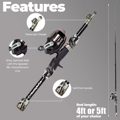 DaddyGoFish Kids Fishing Pole - Rod Reel Combo Tackle Box Starter Set - First Year Small Dock Gear Kit for Boys Girls Toddler Youth Age Beginner Little Children Junior Anglers (Black, 4ft)