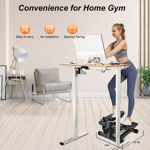 UPREIGN Mini Stair Stepper for Home Exercise, Low-Impact Stiar Stepper, Weight Capacity 300 LBS, with Digital Monitor and Resistance Bands, Black
