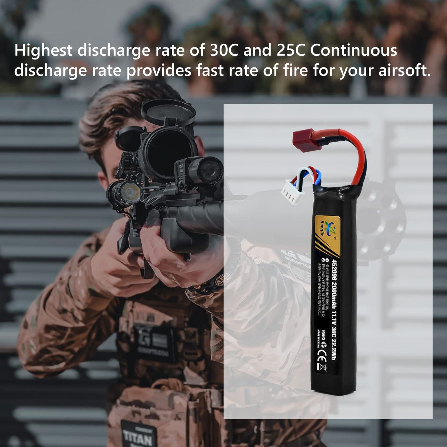 11.1V LiPo Airsoft Battery with Connector 2000mAh 30C Rechargeable Stick Batteries for Airsoft Guns Airsoft Rifle