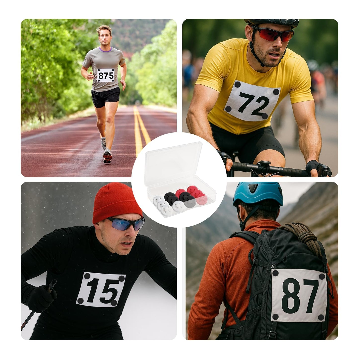 Amzlysdok 12PCS Running Bib Clips,Race Bib Clips for Runners, Number Buckle Fixing System, No-Pin Bib Holder for Marathon, Cycling, Skiing,Field Event and More (Mixed Colors)