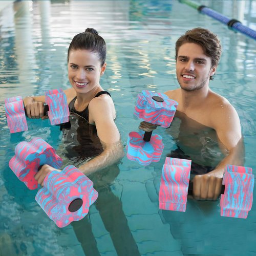 Aquatic Exercise Dumbbells, 2PCS Aqua Fitness Barbells, Flowers High-Density EVA-Foam Water Workouts, Pool Weights Dumbbells Set for Water Exercise, Aerobics Weight Loss, Pool Fitness (Pink+Blue)