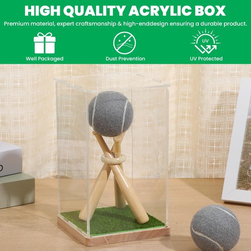 Game Ball Display Case with Baseball Holders for Display, Wooden Base & UV Protected Acrylic Box for Autographed Balls, Memorabilia, or Collectibles - Side Opening Door Design (5.12" x 5.12" x 8.46")