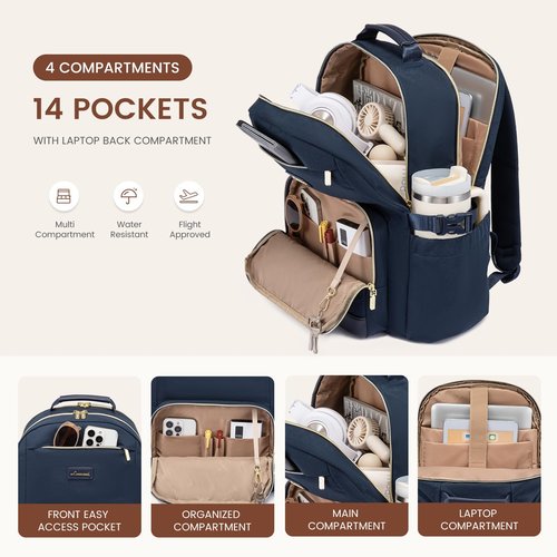 LOVEVOOK Laptop Backpack for Women with Pouch Pocket for Large Capacity Cup,17 Inch Laptop Computer Bag Travel Backpack Purse,Waterproof Work Business Backpack College Teacher Bags,Dark Blue