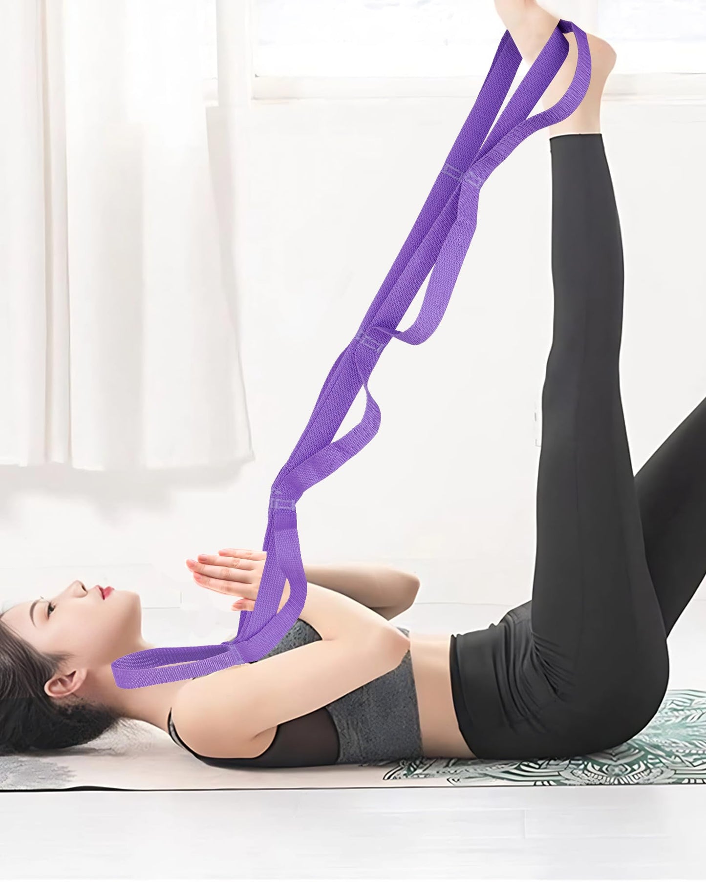 10 Loop Yoga Stretching Strap for Physical Therapy - Non Elastic Exercise Band for Pilates, Yoga, Stretching for Women & Men
