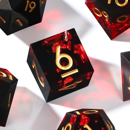 FateStone Sharp Resin Balanced Dice Set, Handmade 7 pcs D&D dice with Gift Box for Dungeons and Dragon Game（(Red-A)
