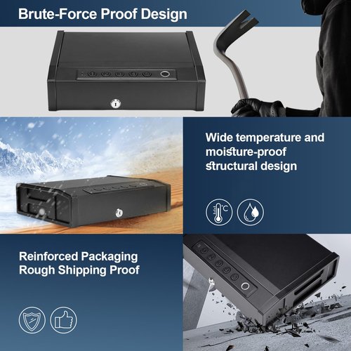 Biometric Gun Safe for Handguns - Quick Access Fingerprint Safe with Backlit Keypad, Interior Light, Secure Pistol Lock Box for Nightstand & Car