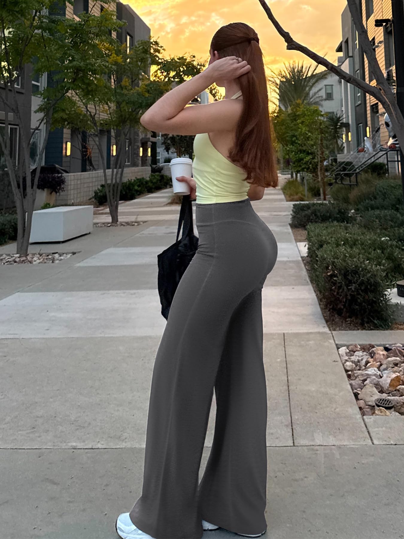 YEOREO Workout Leggings Womens No Front Seam Straight Leggings 35" High Waist Buttery Eddiy Gym Yoga Pants Dark Gray XS