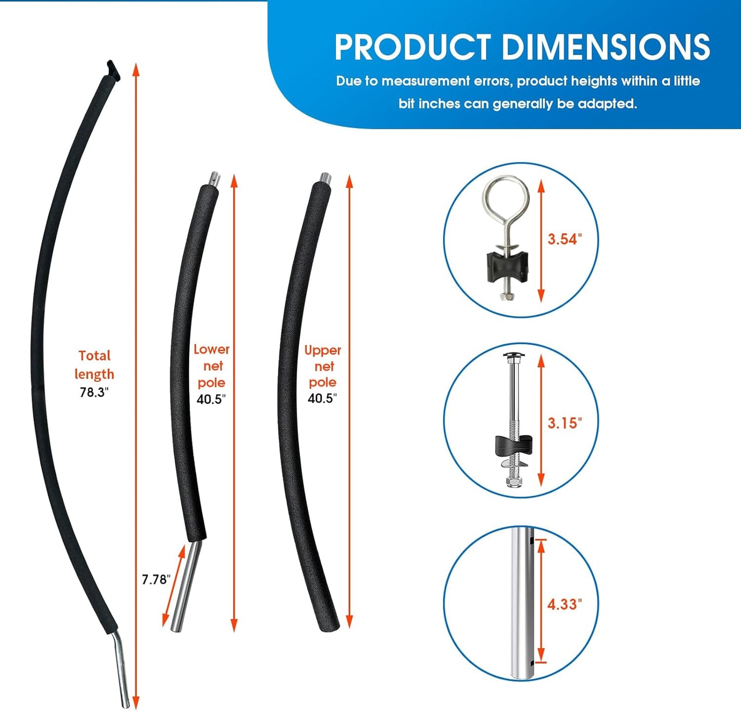12Ft 8 Trampoline Curved Poles Replacement with Enclosure Net, Trampoline Curved Pole, Plastic T Connector, Fiberglass Rods, Mounting Hardware, Foam Covers
