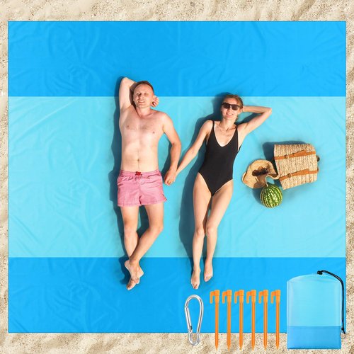 Drydiet 10 x 9 ft Beach Blanket Sandproof Waterproof Extra Large Beach Mat for 2-8 Adults Quick Drying Outdoor Picnic Blanket Lightweight Oversized Sand Free Mat for Travel Camping Hiking(Blue Cyan)