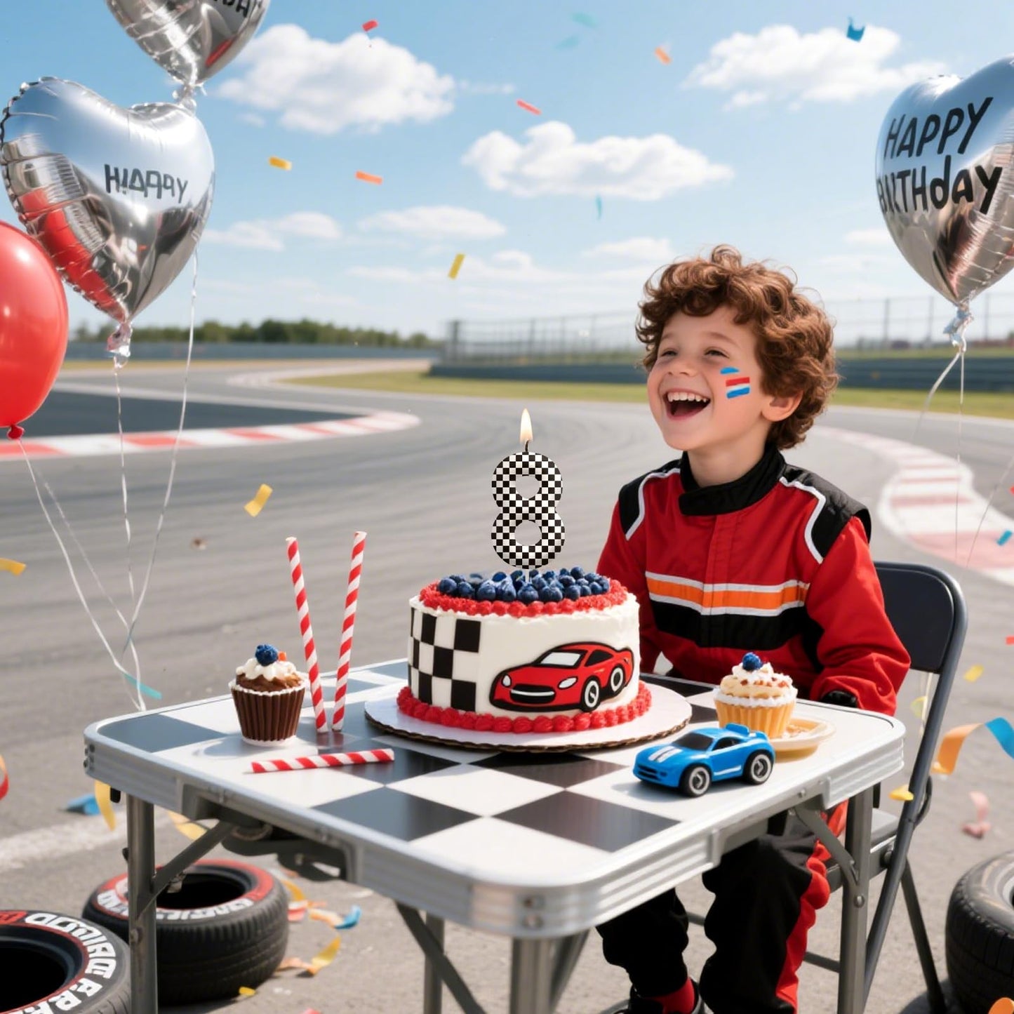Racing Cars Number 70 Birthday Candles, Black White Checkered Flag Themed Cake Topper for Boys Girls, Cake Decorations for Birthdays, Race Car Theme Party Supplies, Candles for Party Decorations