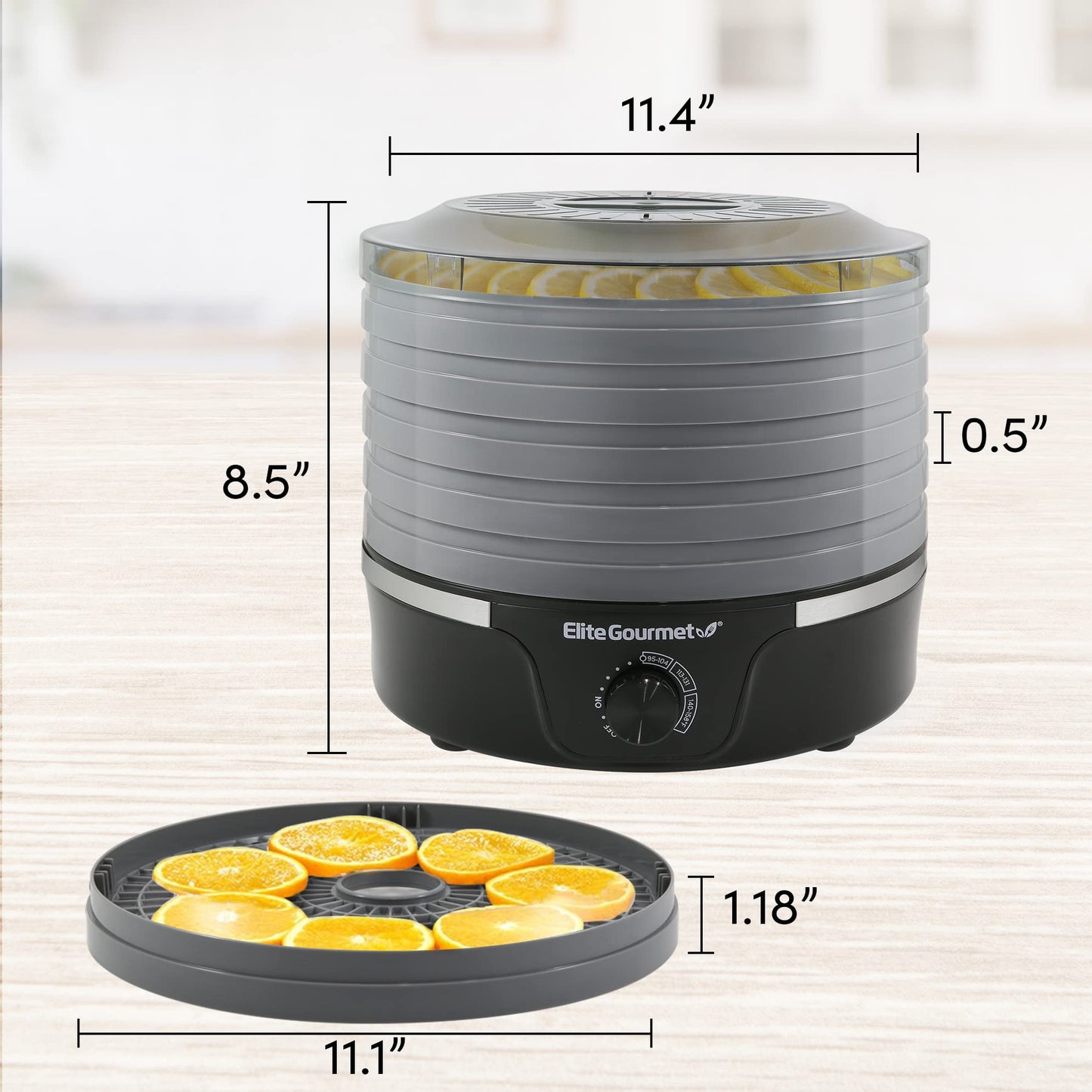 Elite Gourmet EFD319BNG Food Dehydrator, 5 BPA-Free 11.4" Trays, Black/Grey