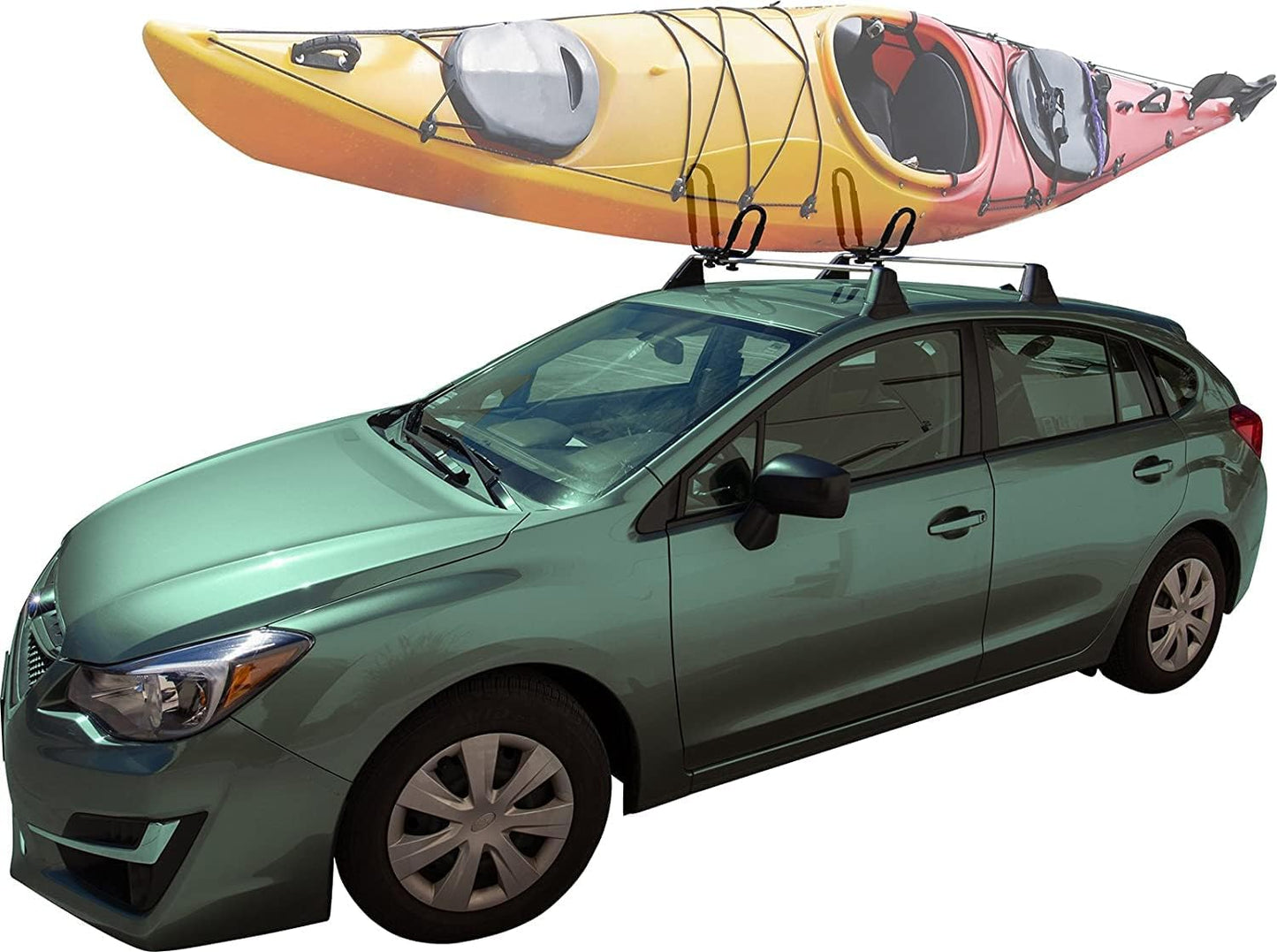 Kayak Roof Racks - J-Bar Hooks Canoe, Surf-Board & Kayaks Carrier - Universal Fit for SUP Roof-top Rack Mount on SUV, Cars, Truck, with Tie Down Straps & Accessories