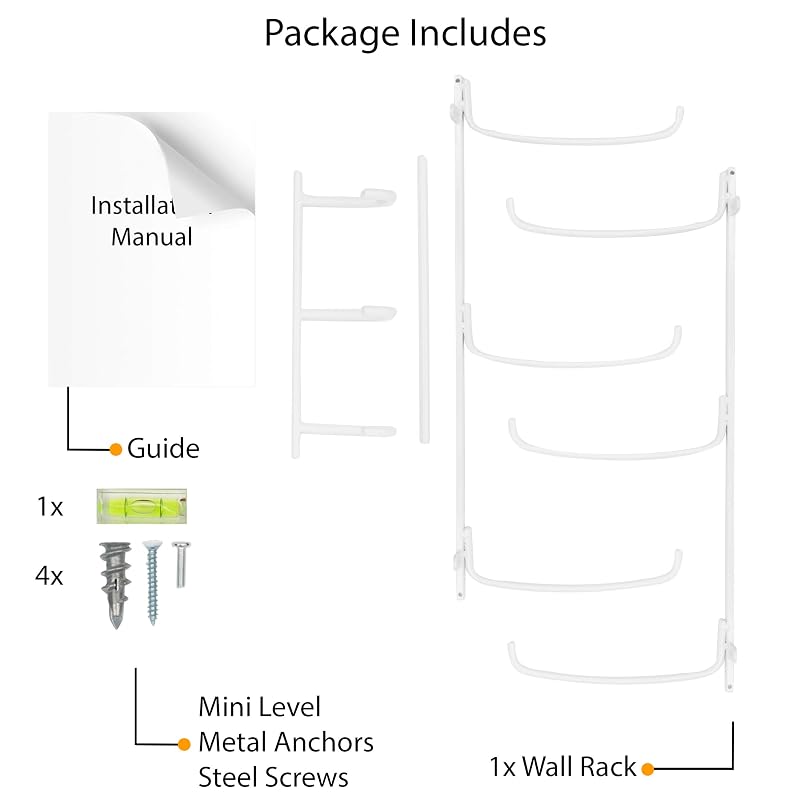Guru Yoga Mat Wall Mount Rack with 3 Hooks - White 19" H, 5-Sectional