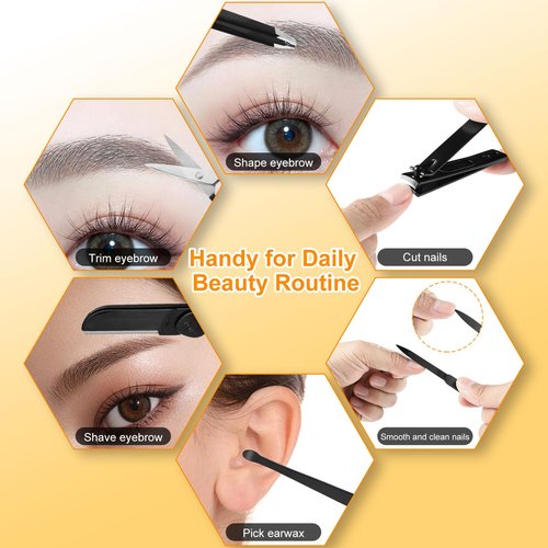 Yougai Tweezers Set,9 Pcs Professional Stainless Steel Tweezer Kit-Great Precision Eyebrow Tweezers for Ingrown Facial Hair with Leather Travel Case as Stocking Stuffing Gifts