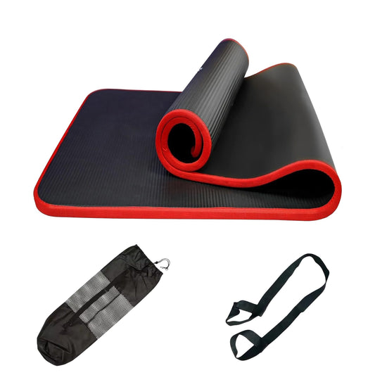 1/2 inches Extra Thick & Long Exercise Yoga Mat with Bag and Carrying Strap, Non-Slip Eco Friendly, All-Purpose, High Density Anti-Tear Pilates Mat for Fitness and Gym Workouts, Red workout mat.