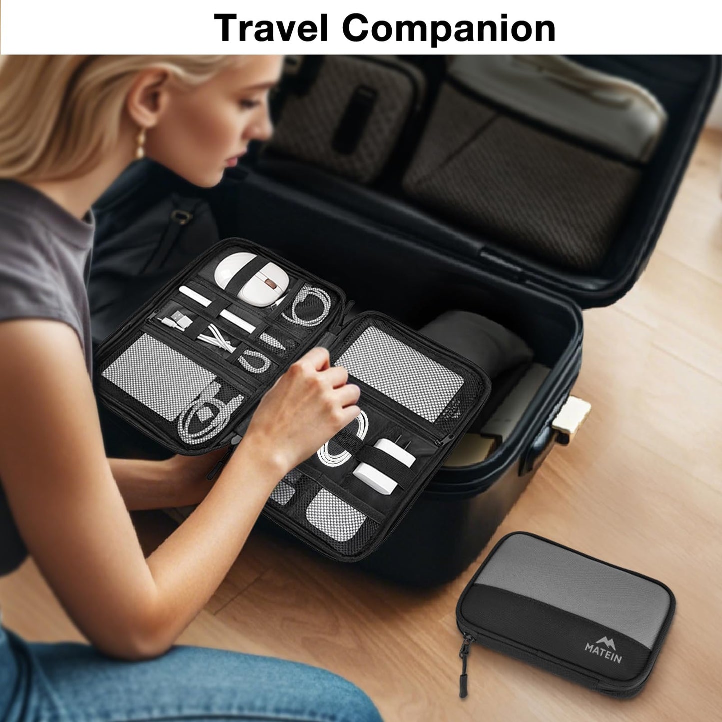 MATEIN Cord Organizer Travel Case, Cable Storage Bag, 2 Pack