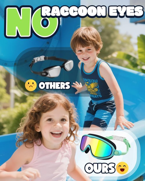 Rantizon Kids Swimming Goggles 2 Pack, Anti Fog&UV Kids Goggles for Boys Girls, No Leak Wide View Swim Goggles for Child 3-14