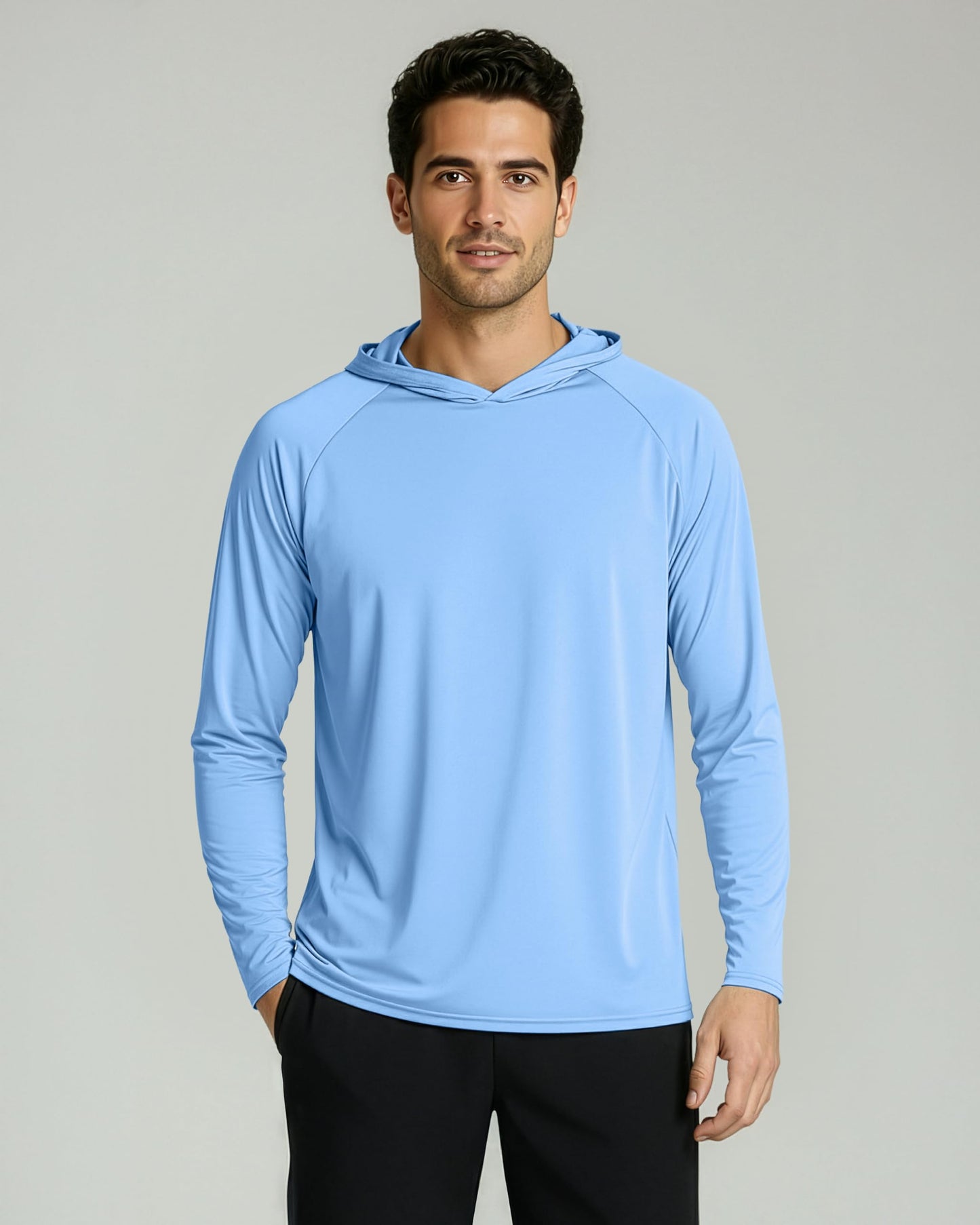Real Essentials 3 Pack: Men's Long Sleeve Rash Guard Hoodie - SPF UV Sun Protection Workout Fishing Swim Shirts, Set 3, Large