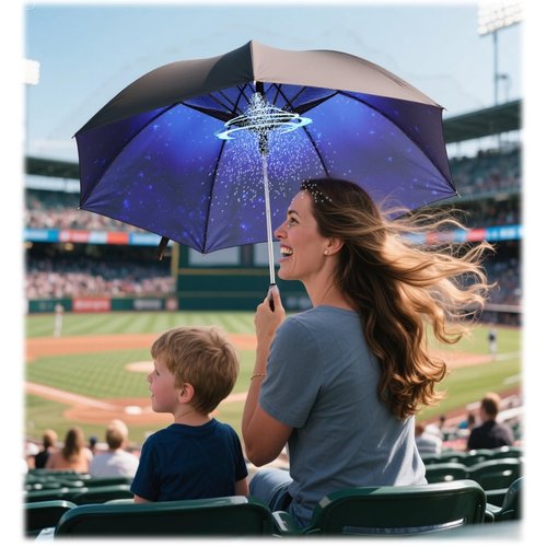 Tefedpot Umbrella with Fan and Mist Spray, 2025 upgraded 3-in-1 UV Blocking Umbrella with Fan and Mister for Summer outdoor activities (Galaxy)
