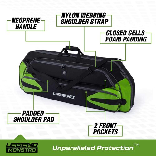 Legend Monstro Compound Bow Case - Soft Bow Case for Compound Bow, Padded Bow and Arrow Case for Archery Accessories, Premium Archery Bow Cases with 37" Arrow Tube Pocket for Travel - 44" Black/Green