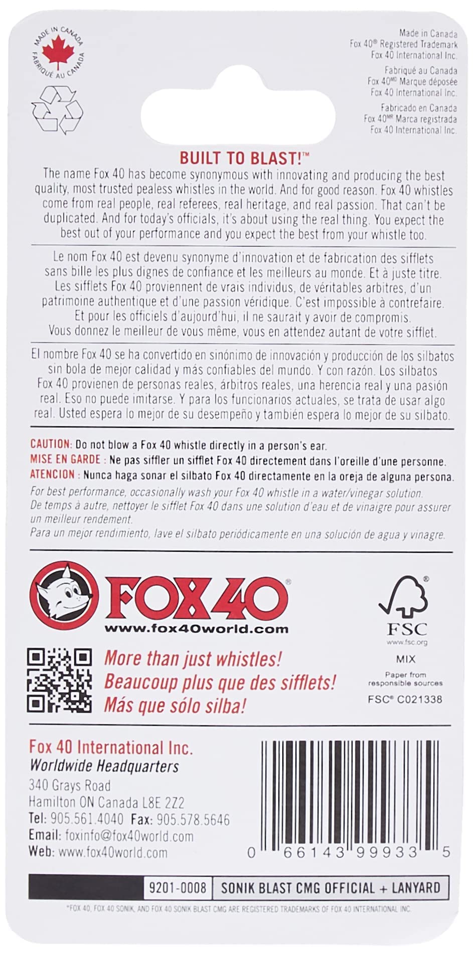 Fox 40 Sonik Blast CMG Official Whistle with Break Away Lanyard (Black)