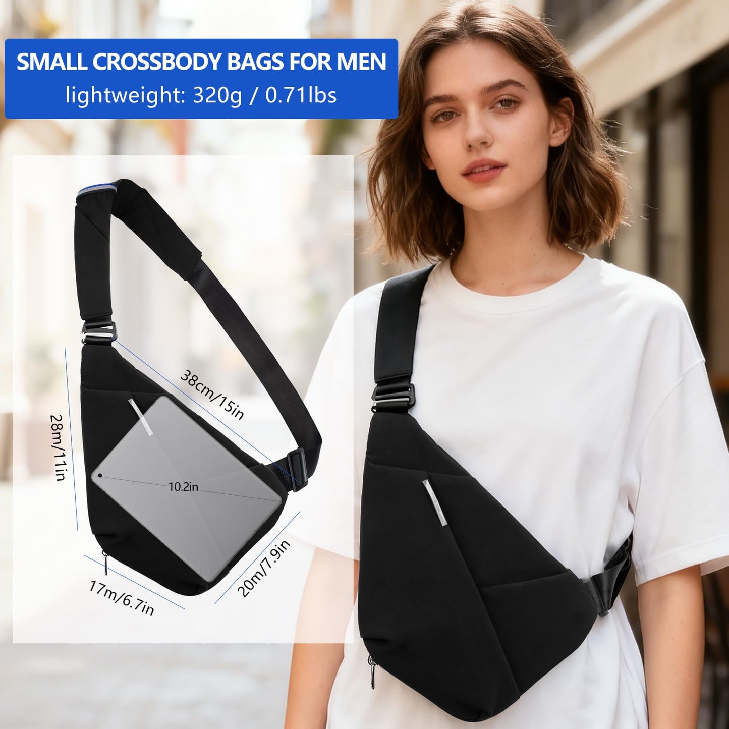 ROYAL MOUNTAIN Crossbody Bags For Men, Lightweight Crossbody Sling Backpack, Sling Bag Anti Thief Chest Bag Daypack For Travel Hiking (Black)