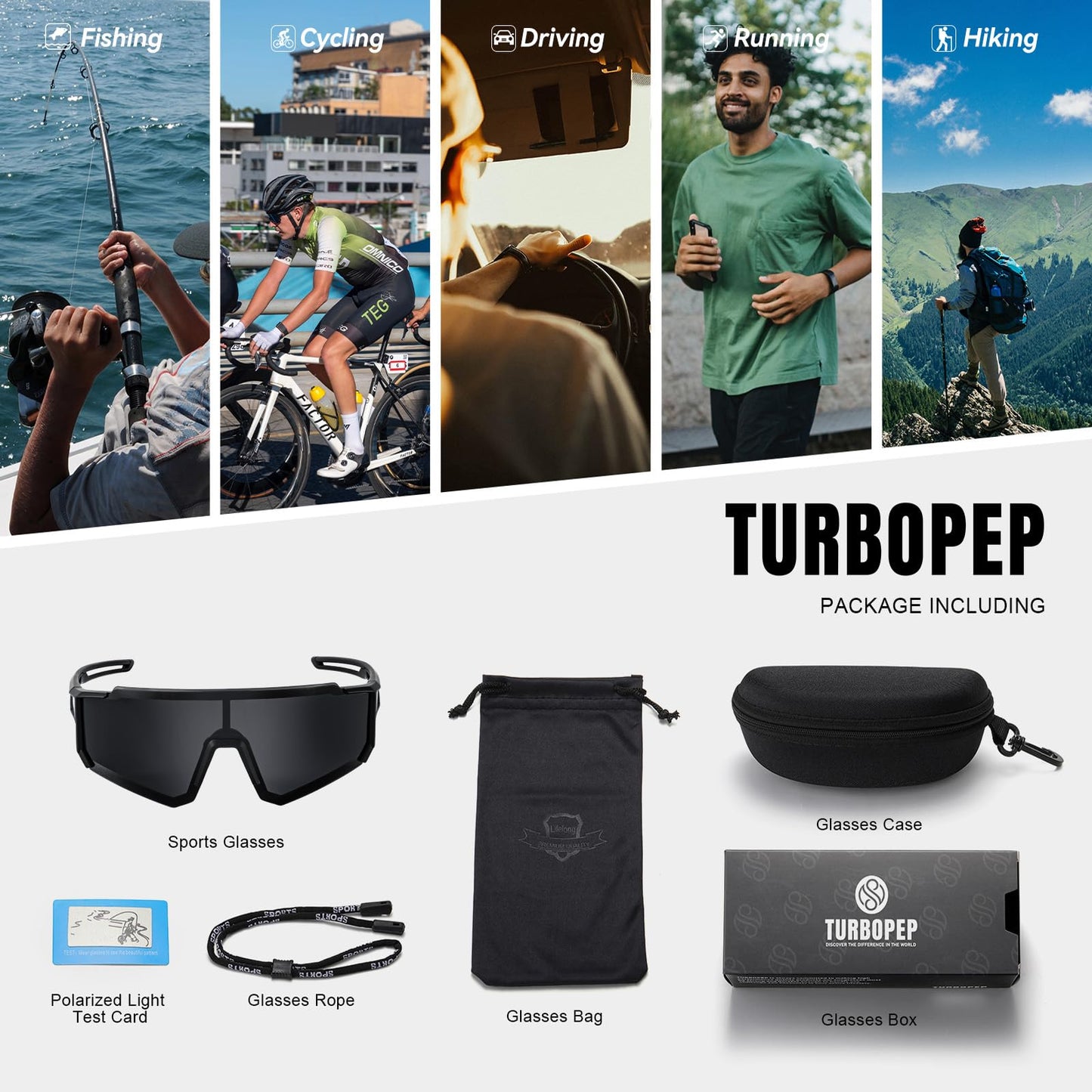TURBOPEP Polarized Sports Sunglasses for Men and Women,Fishing Cycling Mountain Bike Baseball Sunglasses with UV Protection