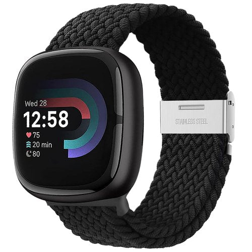 Yeahxing Braided Bands for Fitbit Versa4 - Compatble with Fitbit Versa 4/Versa 3/Sense 2/Sense1, Stretchy Braided Nylon Wristband, Secured Metal Clasp Sport Strap for Women Men, Durable, Breathable