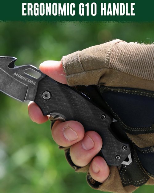 Mossy Oak Mini Folding Pocket Knife, 2.5-inch Stainless Steel Drop Point Blade - G10 Handle EDC Multifunction Tool with Bottle Opener and Glass Breaker (Black), Good Merry Christmas Gift