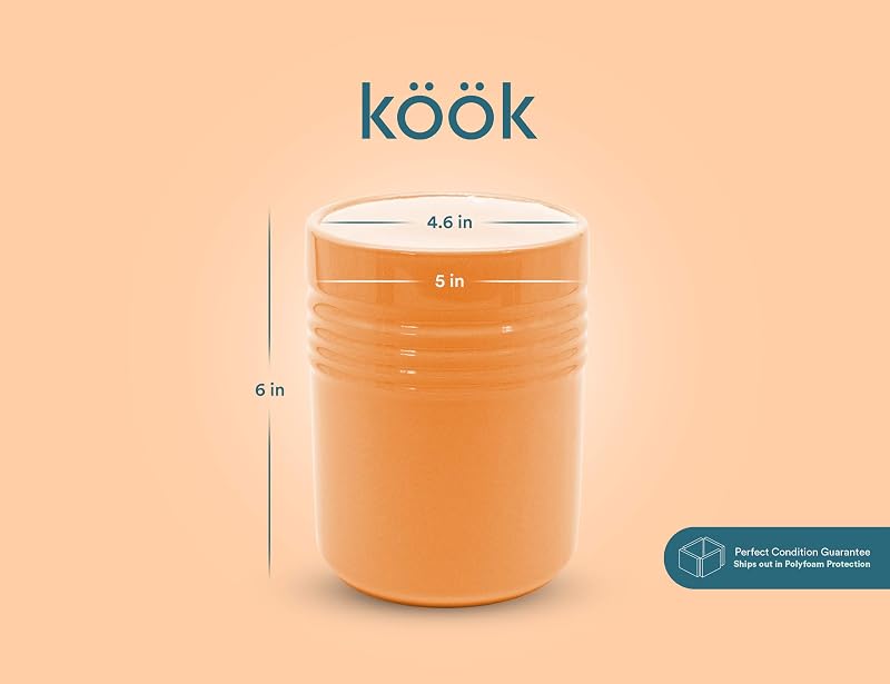 KooK Ceramic Utensil Holder - 5.3” Countertop Crock, Coral (Variation: Coral), Dishwasher Safe
