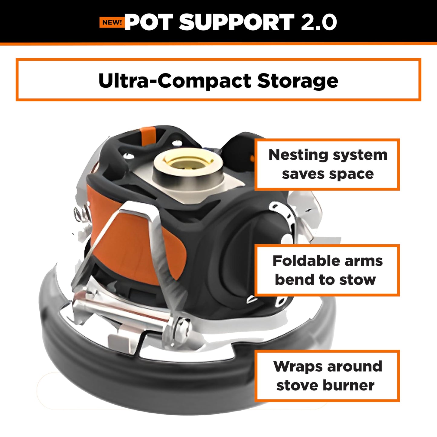 Jetboil Pot Support 2.0 with Foldable Arms for 2025 Jetboil Camp Stove Models, New for 2025