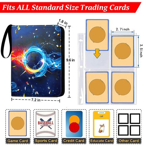 Trading Card Binder 4-Pocket, 400 Top-Loading Slots Collectible Trading Card Album with 50 Removable Double-Sided Pages for MTG, TCG Game Cards and Sports Cards Storage - Black