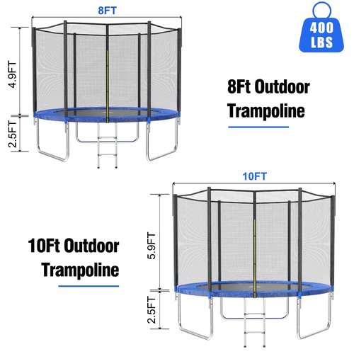 AOTOB 8 FT Trampoline Safety Enclosure Net Combo Bounce Jump for Kids Outdoor with Spring Pad Jump Mat & Ladder