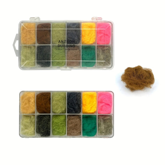 12Colors Fly Tying Dubbing Set Microfiber Material for Dry Flies & Midge Crafting Line Yarn Scud Sand Worm Flies New Fly Tying Material for Nymph (Antron)