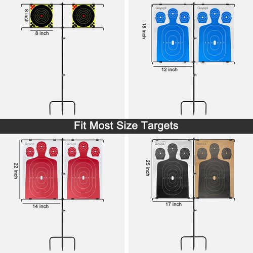 Guyuyii Adjustable Target Stand – Portable, Sturdy Shooting Target Stand for Outdoor Range, Backyard and Long-Range Practice | Easy Tool-Free Assembly with 8 Clips for Airsoft, BB Guns Training