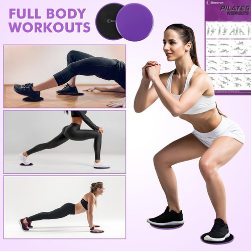Goocrun Pilates Ring Set Exercise Equipment with Exercise Bands Resistance Bands Set, Pilates Ball, Sliding Disks – Workout Equipment Home Gym Includes Complete Fitness Poster (Purple)