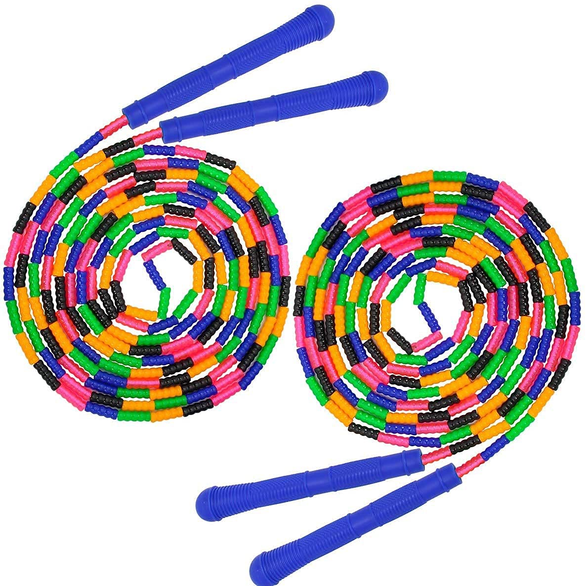 Coolrunner 16 FT Long Jump Rope(2 PACK), Double Dutch Jump Ropes, Soft Beaded Skipping for Kids Adults, Plastic Segmented Long Enough for 4-5 Jumpers(Rainbow) (Style 1) (Green) (Blue) (Blue) ﻿