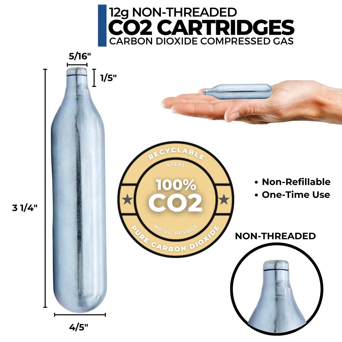 ICO 20pcs 12 Gram CO2 Cartridges Non-Threaded for BB Gun, Pellet Gun, Airsoft Pistol, and Paintball Markers