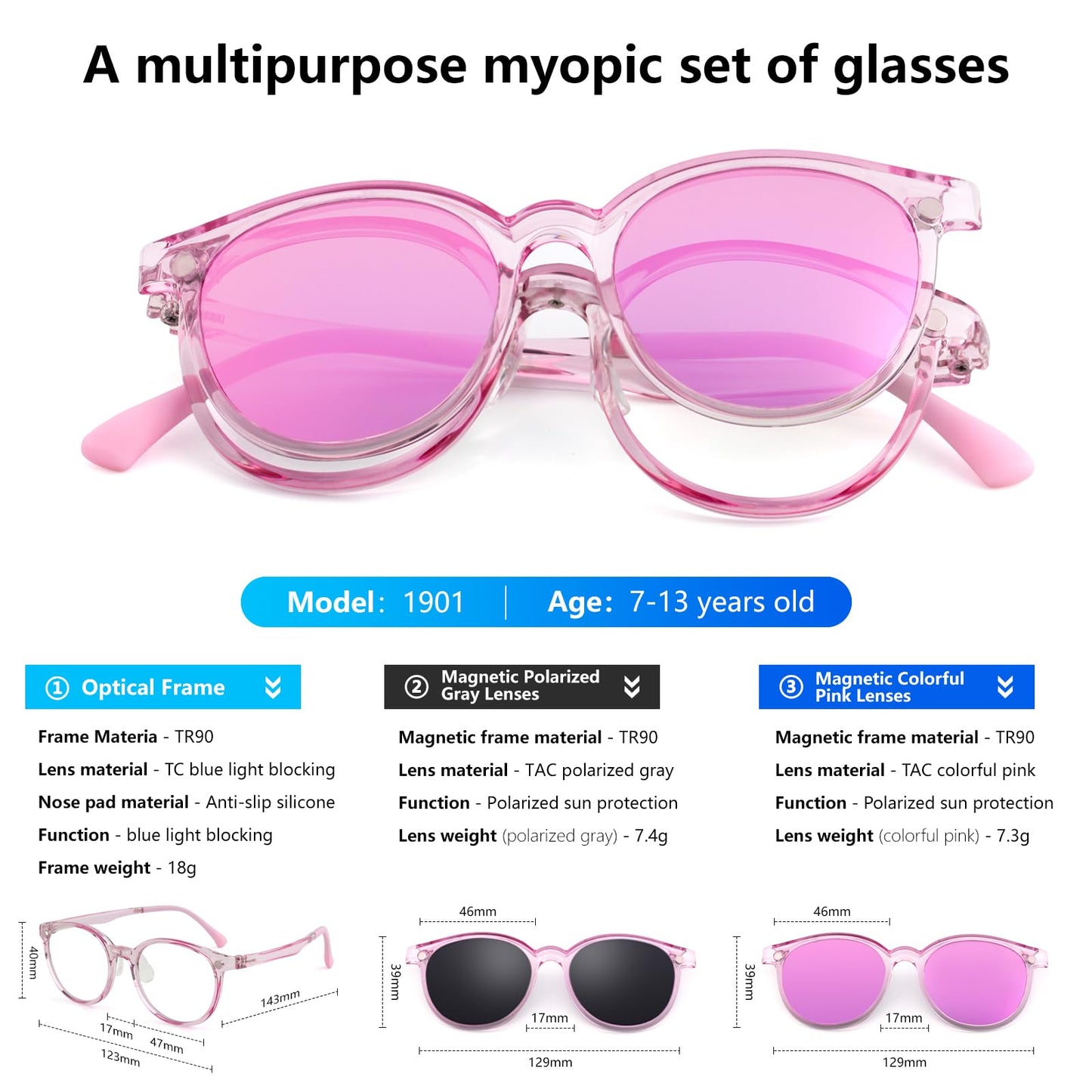EYEBUDDY Kids Sunglasses for Boys Girls, Toddler Polarized Sunglasses for Age 3-12, Clip-on UV Protection Children Sun Glasses