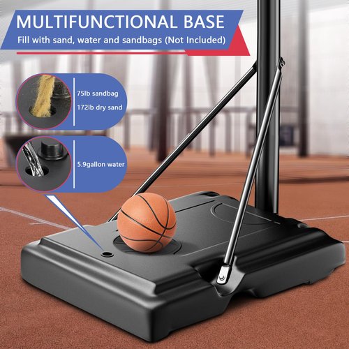 Portable Basketball Hoop Outdoor, Adjustable Height 5.5-10FT Basketball Goal with Heavy-Duty Steel Frame & Wheels, 44 Inch Backboard Basketball System for Driveway, Backyard