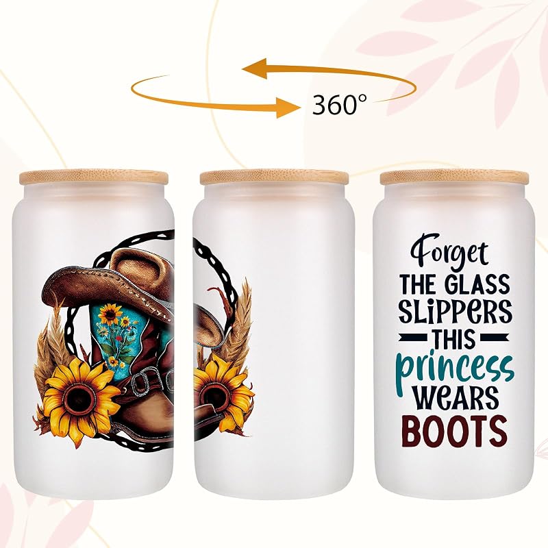 Cowgirl Glass Cup - 16 oz Western Boots & Hat Design with Gift-Ready Packaging