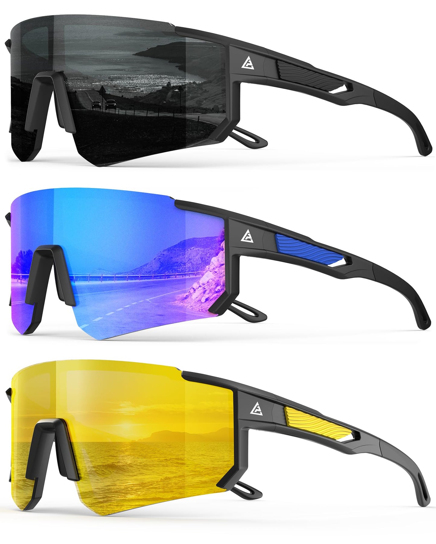 QALLY Polarized Sports Sunglasses for Men Women, UV400 Protection Mens Sunglasses Wrap Around Sun Glasses for Cycling Running