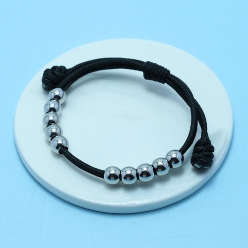 LAMIBEE Golf Stainless Steel 10 Beads Score Counter Bracelet, 2mm Paracord Durable Thread Resizable Easy to Adjust Round Scoring Tracker, Golf Accessory (8mm Black)